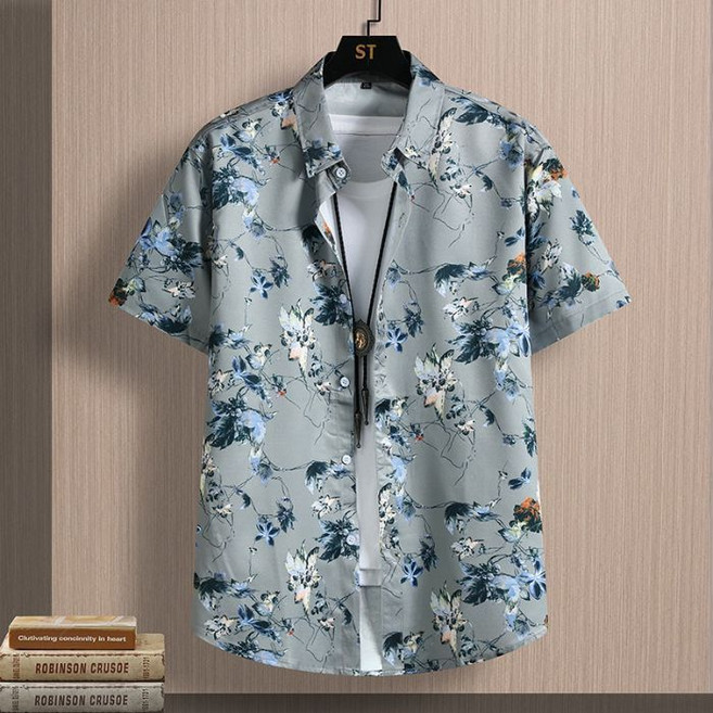 川月商行 男士夏季印花休閒襯衫