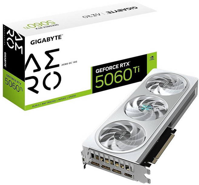 Gigabyte GeForce RTX 5060 Ti AERO OC 16G 그래픽 카드 - 16GB GDDR7 128비트 PCI-E 5.0 2647MHz 코어 클럭 디스플