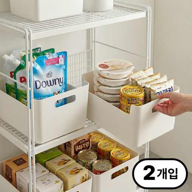 바나르코 손잡이 팬트리 수납정리함, 1세트, 화이트