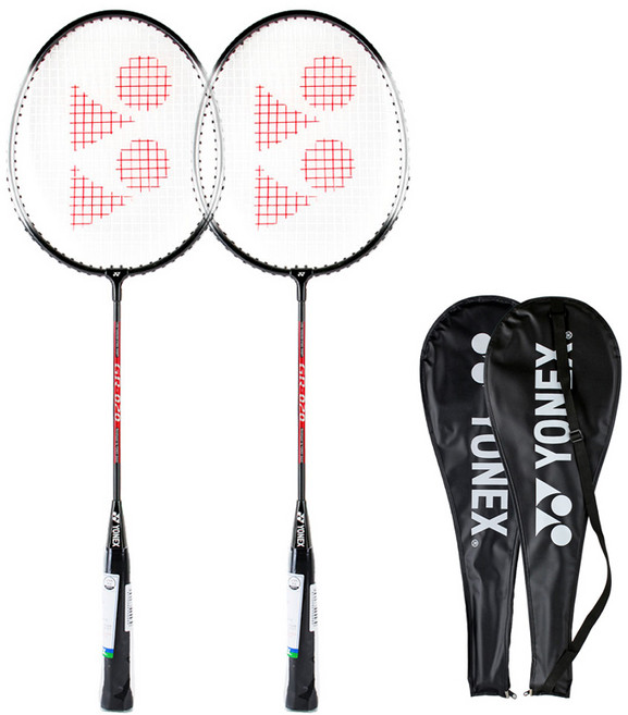 요넥스 배드민턴 라켓 세트 블랙/실버 입문자용 케이스 포함, 2세트, Black/Sliver