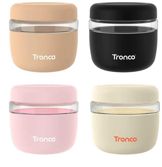 Tronco 뚜껑이 있는 473.2ml(16온스) 유리 식품 보관 용기 밀폐 누출 및 흘림 방지 도시락 그릇 밀프렙 샐러드 요거트 수프 스튜용 전자레인지 식기세척기, 핑크/크림/앰버/블랙