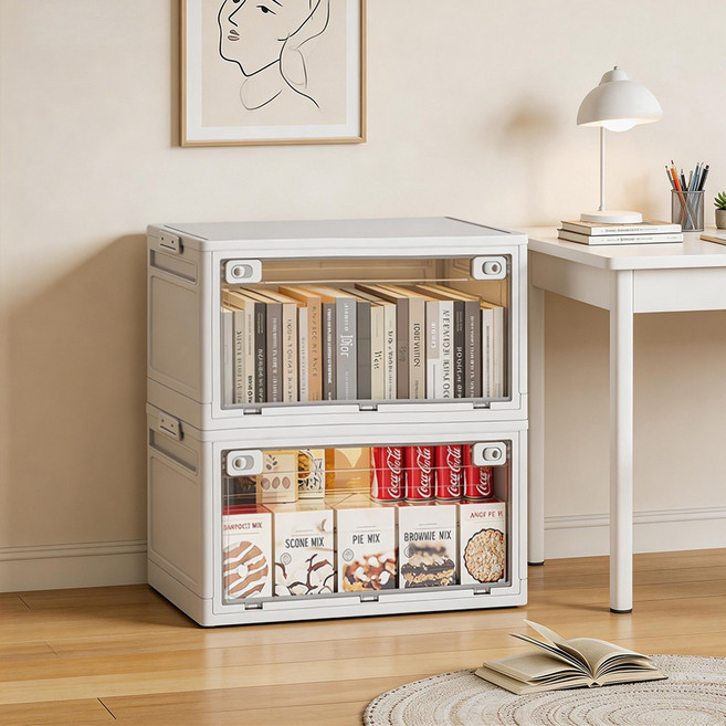 YEAAYE 접이식 폴딩 오픈형 플라스틱 리빙박스 JG3097, 2개, 클리어