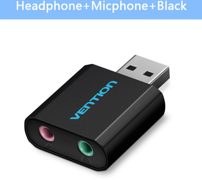 Vention USB 사운드 카드 USB 오디오 인터페이스 헤드폰 어댑터 사운드 카드 마이크 스피커 노트북 PS4 컴, 러시아, Black