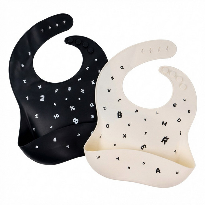 리틀그립 프리미엄 유아 올 실리콘 턱받이, 1개, 1개입, 화이트알파벳+블랙카운트