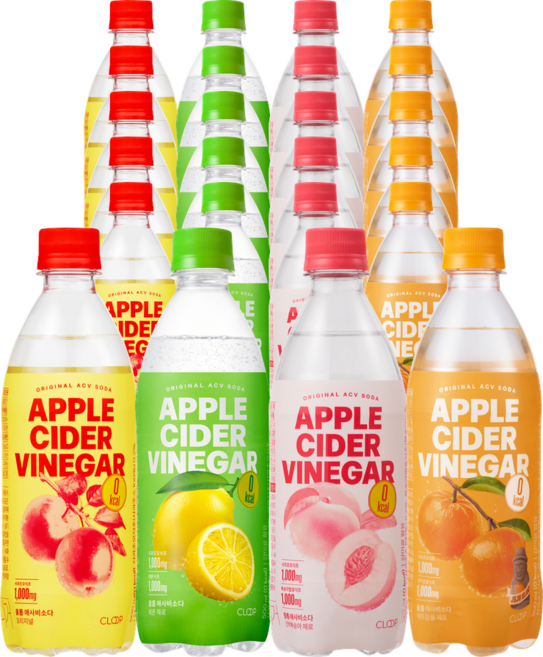 클룹 애사비소다 4종 세트 (사과+레몬+신비복숭아+감귤), 24개, 500ml