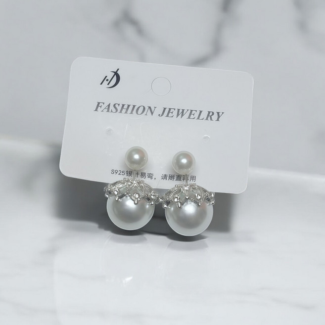 LAICAI라이차이 은침 악세사리 심플체인 나비디자인 언발란스 진주 큐빅 링 귀걸이