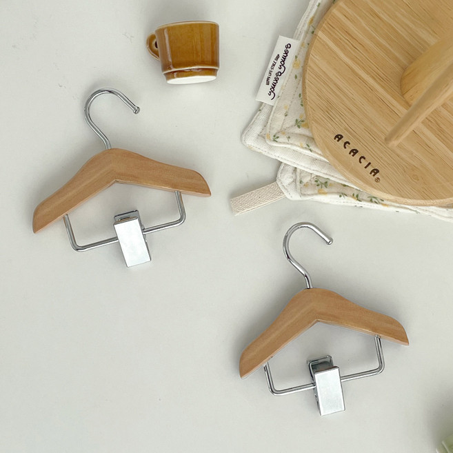 다용도 미니 우드 클립 집게 강아지 모자 옷걸이, 2개, 내추럴