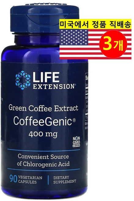 라이프익스텐션 커피제닉 그린 커피 추출물 400mg 베지캡슐 90정, 3개 - 쿠팡