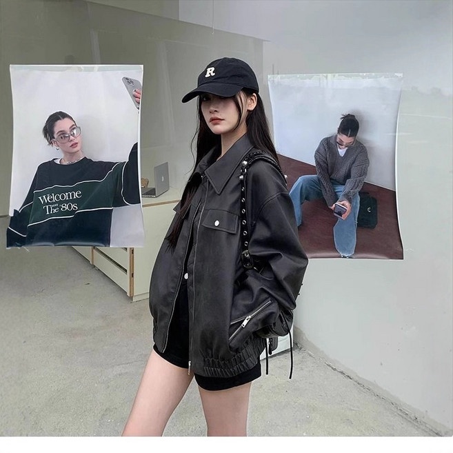 여성 가을 멜라즈 캐주얼 루스핏 가죽 자켓