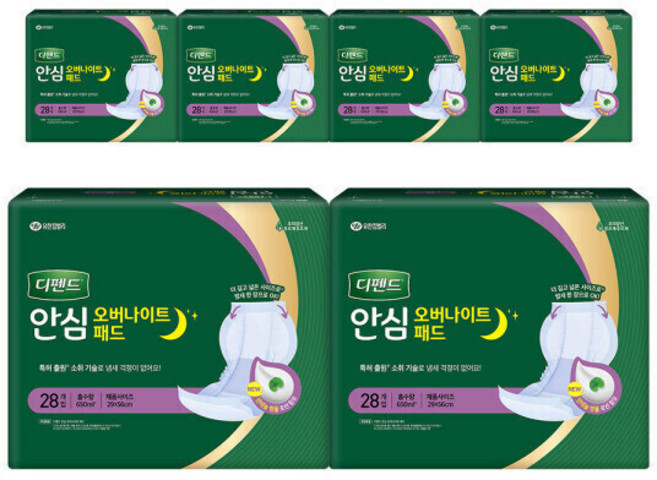디펜드 남녀공용 안심 오버나이트 패드 성인기저귀, 28개입, 6개