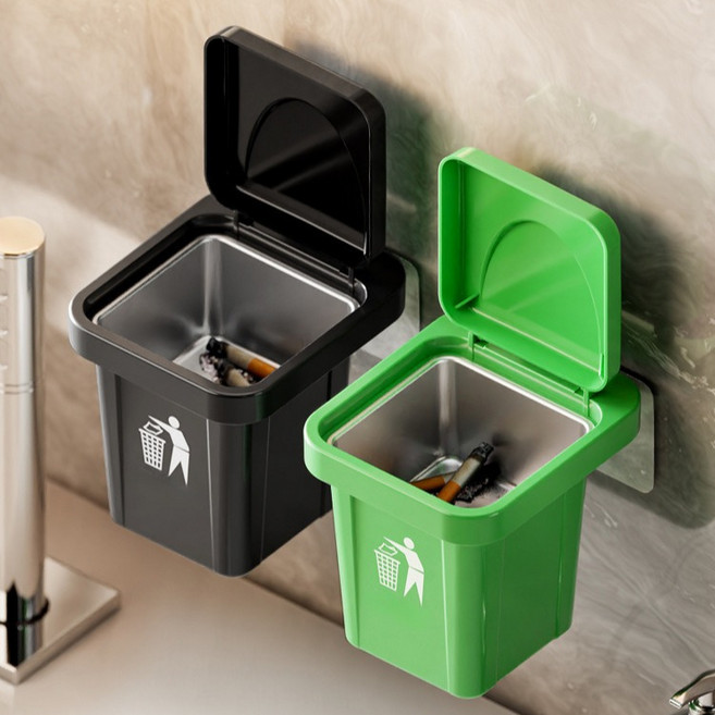 글로브세븐 무타공 스테인레스 벽걸이 재떨이 담뱃재 꽁초 연기 차단, 블랙, 1개