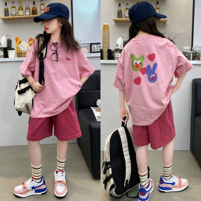 삐삐네옷가게 여아 주니어 핑크무드 여름 반팔 상하세트