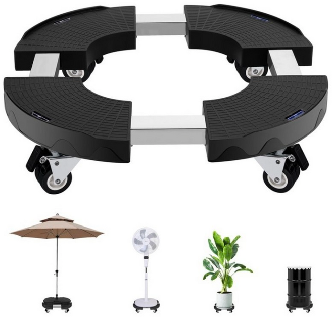 원형 화분 받침대 대형 인테리어 원형 공기청정기 에어컨 받침대 이동식 받침대 바퀴달린 38-50cm, 블랙, 1개