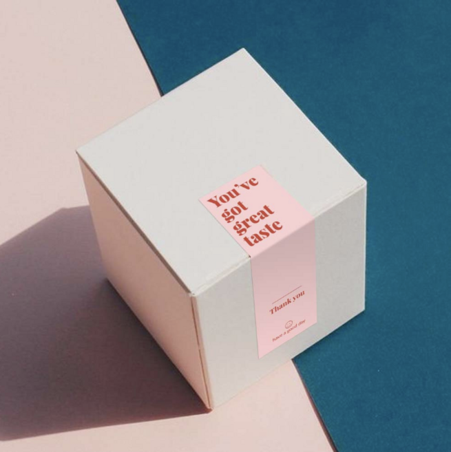 [꼬모멜로소] 땡큐 감사 직사각 롤 스티커, 100매, 1롤, 핑크