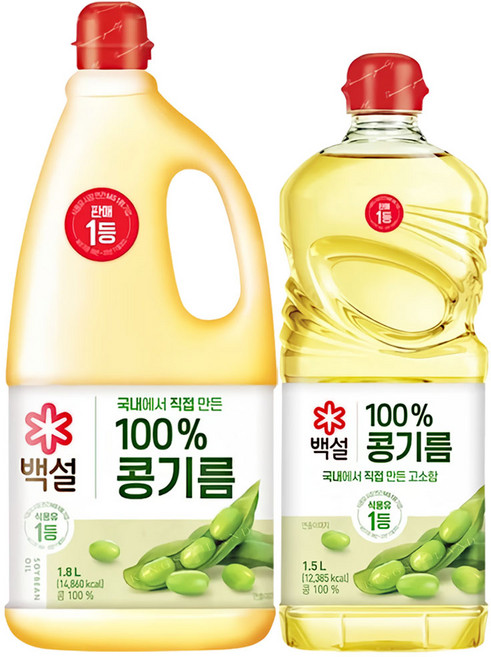 백설 식용유콩기름1.8L 1 + 백설 식용유콩기름1.5L 1, 1세트, 1.5L