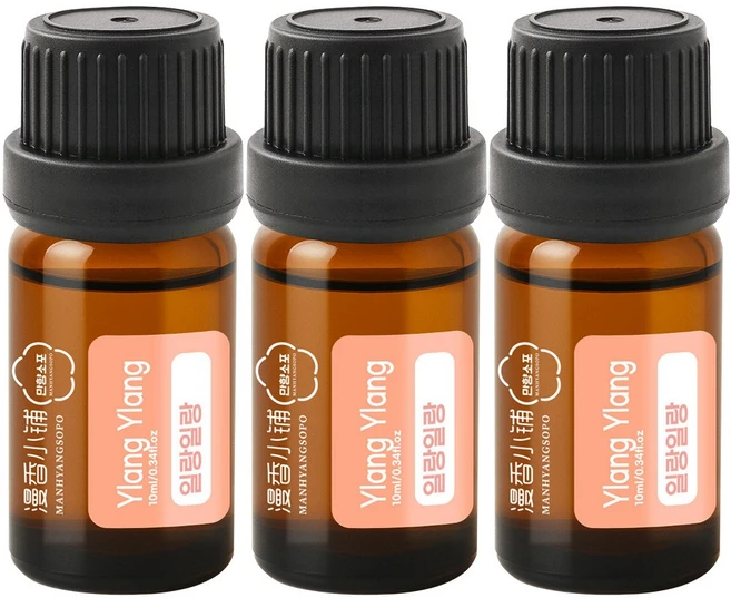 1+1+1 천연 100% 아로마 오일 에센셜 만향소포 PETA 비건 아로마테라피, 3개, 10ml, 일랑일랑 에센셜오일 - 쿠팡