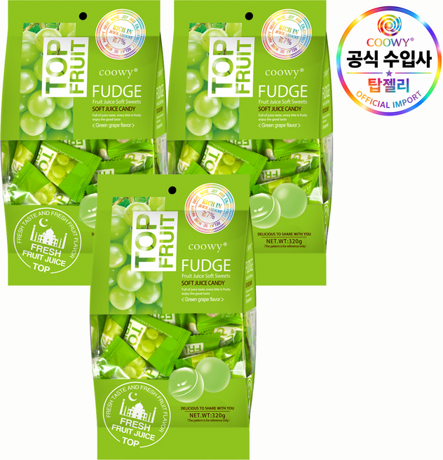 탑젤리 청포도젤리 coowy fudge 탑푸르트 까먹는 포도젤리, 3개, 320g