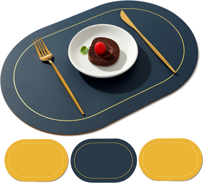 잇에이블 양면 방수 골드라운드 식탁매트 4p, 1개, 4인(45x30cm), 딥네이비/옐로우