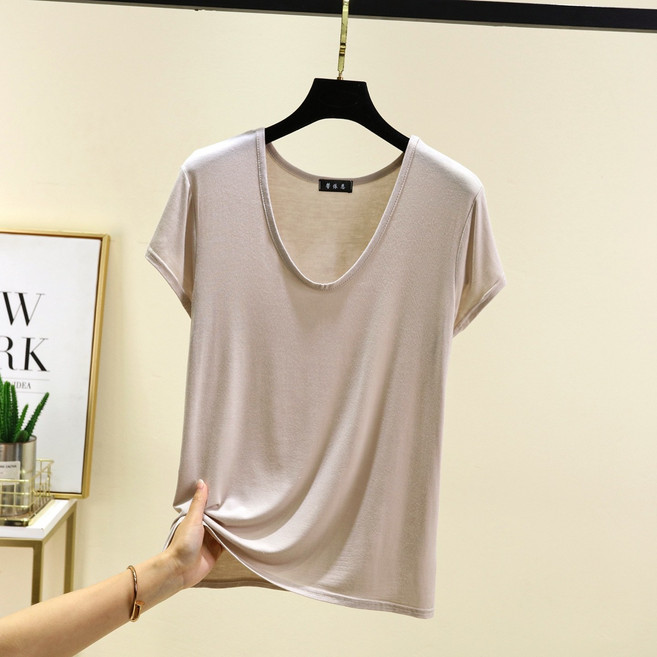 여성 빅사이즈 모달 유넥 기본 반팔 찰랑 티셔츠 2XL~5XL KX-2511