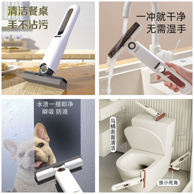 多功能桌面迷你海綿拖把 手免沾汙吸水神器, 1個, 清潔方便不費力（迷你小拖把）免臟手旗艦款【替換棉頭*3】去污吸水
