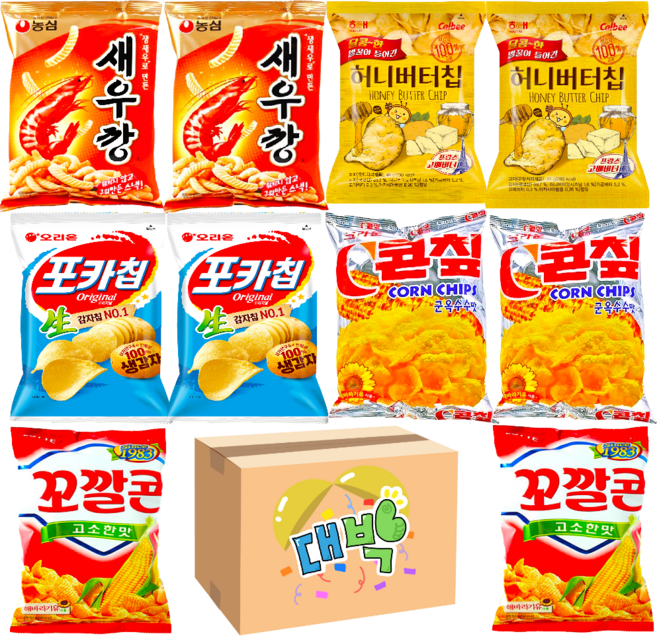 대박/스낵5종세트/새우깡2/허니버터칩2/포카칩2/콘칩2/꼬깔콘2/간식, 1개