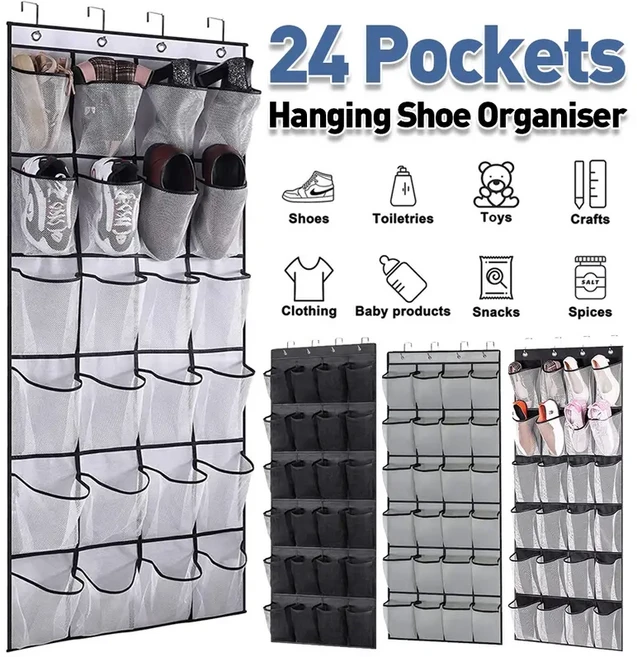 선반 정리대 대형 옷장 접이식 패브릭 잡화 신발장 정리함 그리드 포켓 벽걸이 캐비닛 신발 수납장 가방 보관함 보관 랙 메쉬, Black