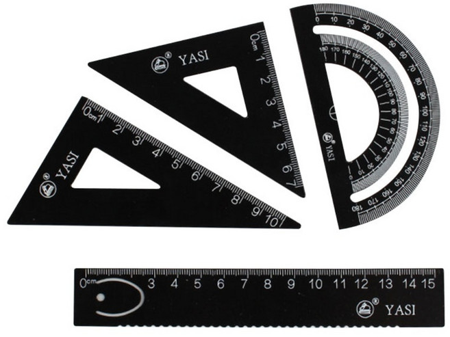 삼각자 각도기 15cm자 4종 Set, 1세트, 블랙