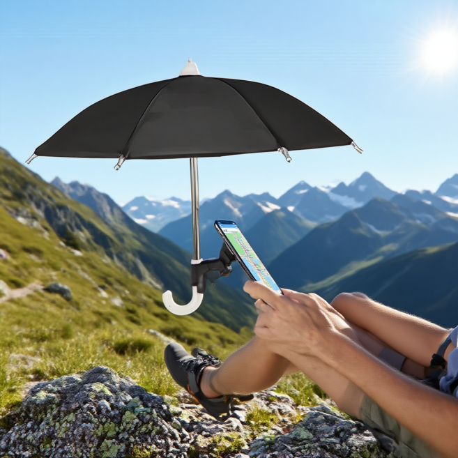 융풍 휴대폰 우산 썬쉐이드 우산 핸드폰거치대 차량휴대폰거치대 작은 우산 선물, 1개, 블랙+받침대+집게