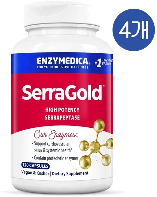 엔자이메디카 세라골드 하이포텐시 세라펩타제 엔자임 캡슐 Enzymedica SerraGold, 4개, 120정 - 쿠팡