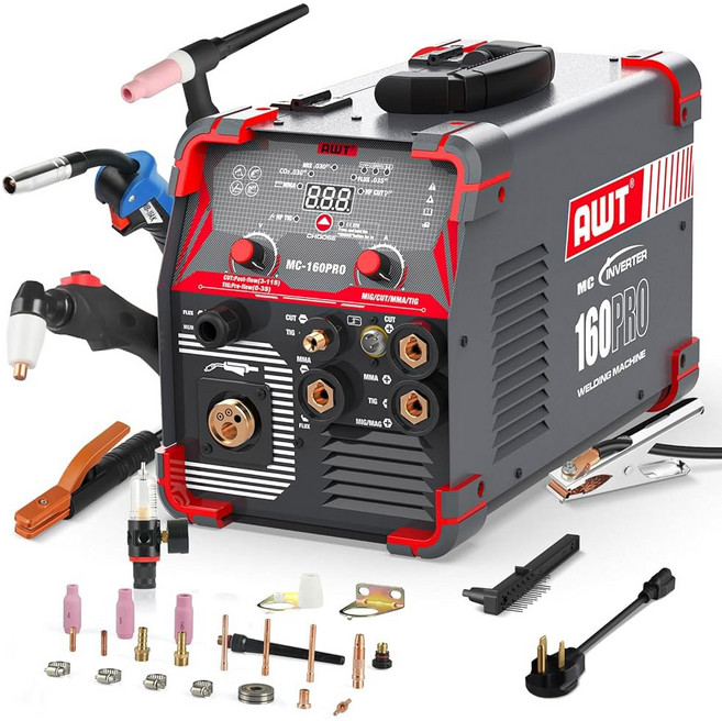 AWT MIG 용접기 140Amp 플럭스 코어 용접기/스틱 2 in 1 용접기 시너지 IGBT 인버터가 장착된 110V 휴대용 무가스 장비, 3 5 in 1 Cutter Welder Combo 1, 1개