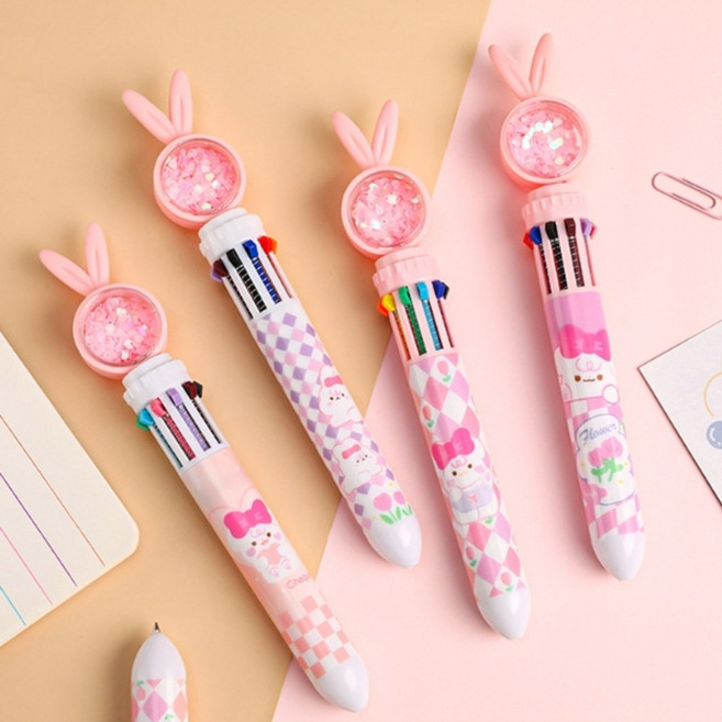 캐릭터 토끼 10색 칼라볼펜, 1개, 화이트 두마리토끼