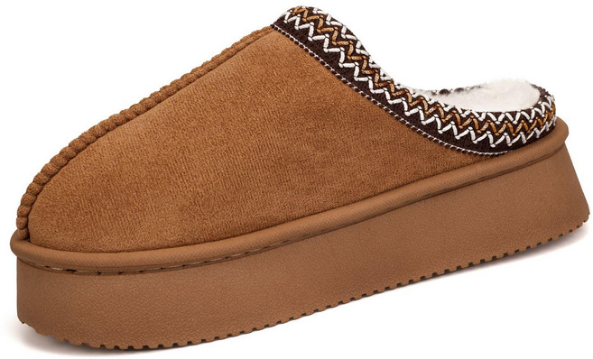 Beranmey 5cm 통굽 스티치 앵클 털슬리퍼 키높이 발편한 스웨이드 실내실외화 경량 고품질퍼안감