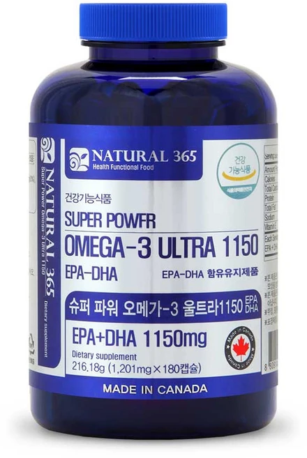 내츄럴365 슈퍼파워 오메가3 울트라 1150 180캡슐, 180정, 1개 - 쿠팡