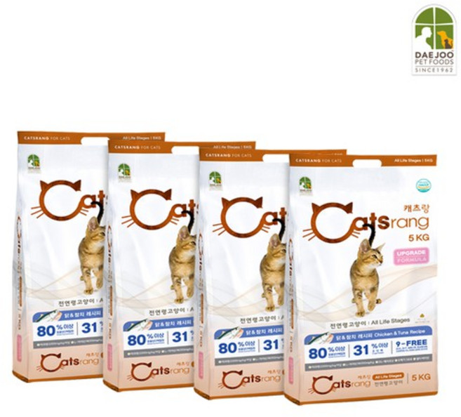 캐츠랑 고양이사료 길고양이 가정집 고양이 영양사료(10kg 15kg 20kg ), 닭+참치, 5kg, 4개
