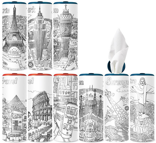 선물세트 9P [세계도시여행1] / 대나무 티슈 슬림티슈 컬러링티슈 인테리어티슈, 9개입, 1세트