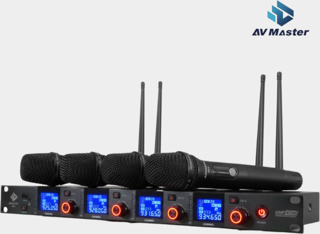 AVMASTER 4채널 무선마이크 시스템 고성능 공연용 추천 전문가용 교회찬양팀 버스킹, SMC-9004