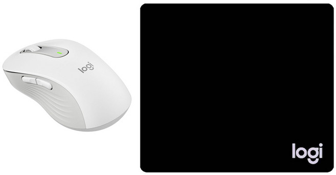 로지텍 시그니처 무선마우스 + 마우스 패드 일반형, 화이트 + 블랙, M650 L