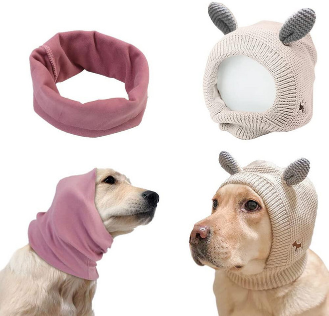 조용한 강아지 귀 불안 짖는 커버 머프 소음용 스누드 2피스 청력 귀마개 불꽃놀이 보호 방지 모자 중형견에서 대형견용 L 퍼플 & 그레이 146018, 핑크 & 화이트