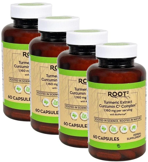 비타코스트 ROOT2 터메릭 커큐민 C3 컴플렉스 1160mg 퍼서빙 바이오페린 Vitacost Turmeric Extract Curcumin C3 Complex, 4개, 60정 - 쿠팡