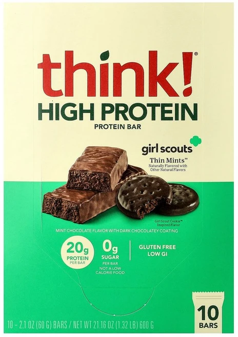Think 고단백질 바 Girl Scouts Thin Mints™ 바 10개 개당 60g(2.1oz) think! (띵크!), 10 개, 60g - 쿠팡