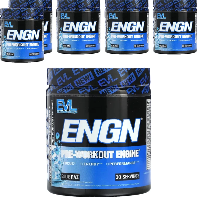 EVLUTIONNUTRITION ENGN 프리-워크아웃 엔진 블루 라즈 맛, 6개, 312g - 쿠팡
