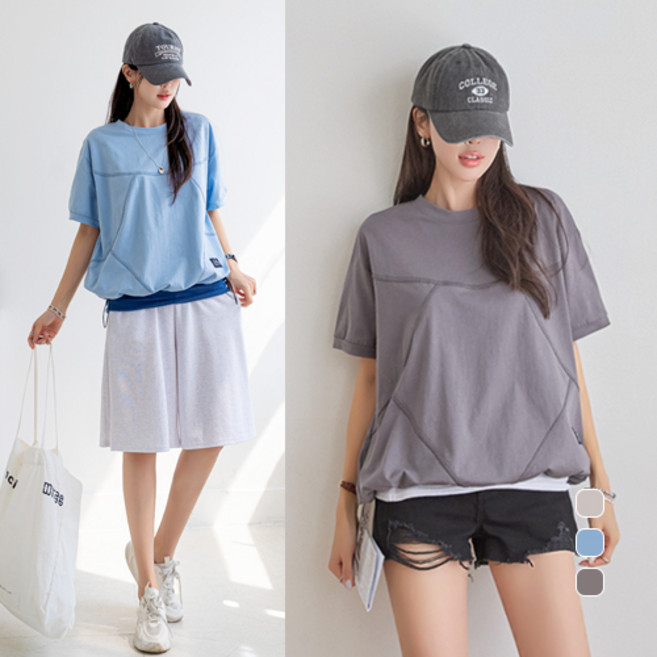 [나크21] (55~99) 라운드 절개 스트링 반팔티셔츠 여성 빅사이즈 여름 NK52-TS-7