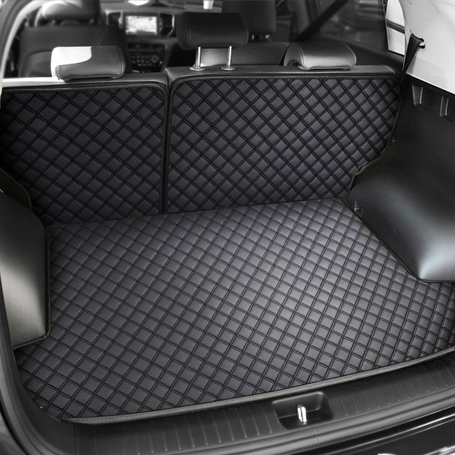 지엠지모터스 퀼팅 가죽 트렁크매트 풀세트, 레이 하단수납 무(11~17), 올블랙