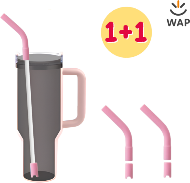 WAP 1+1 텀블러 빨대 실리콘 커버 구부러지는 마개형 스트로우캡, 2개, 핑크