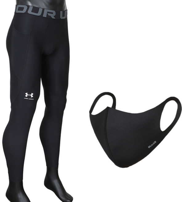 언더아머 남성용 UA HG ARMOUR LG 롱타이즈 쫄쫄이 운동복 레깅스+ 패션마스크