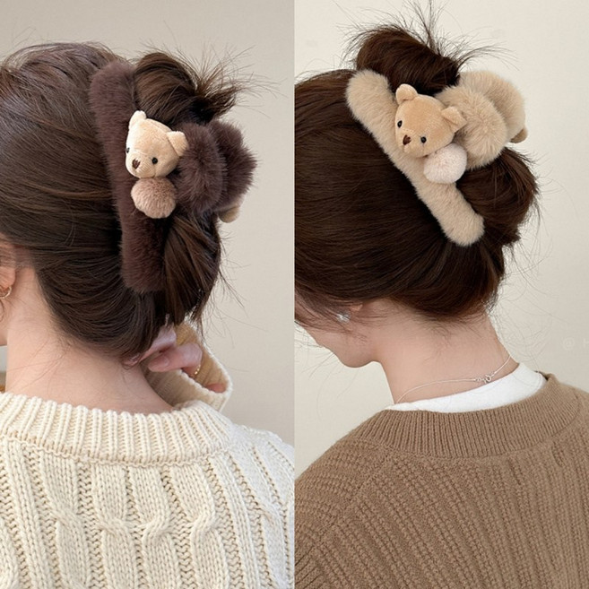 ZMBIRD 2종세트 뽀글이 귀여운 곰돌이 헤어 집게핀 N1583