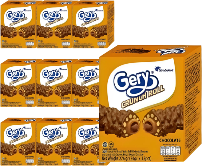 베트남 롯데마트 Gery CRUNCH ROLL 게리 크런치롤 276gx10 초콜릿 초코바, 10개, 276g