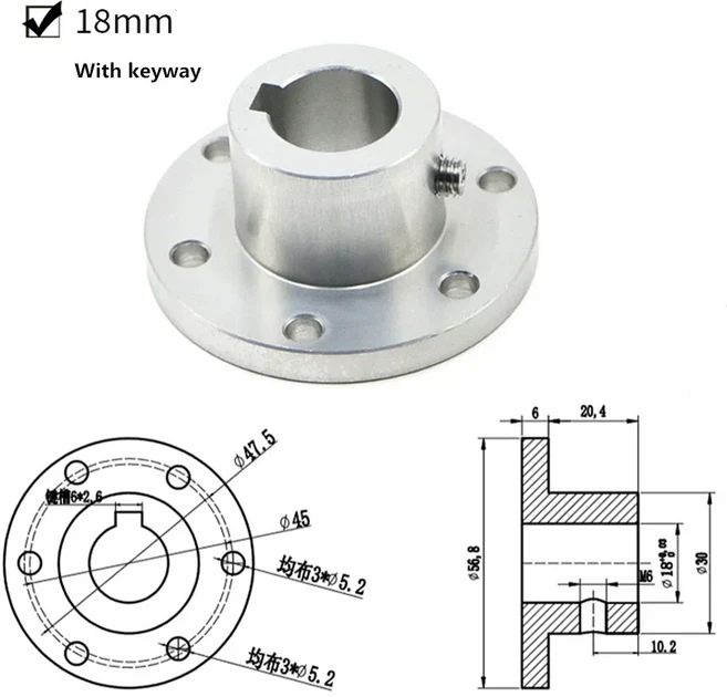 부품 옴니 휠 플랜지 커플링 알루미늄 합금 키웨이 커플링 직경 5 6 8 10mm 12 14 15 16 18mm 1 개, [10] 18mm keyway