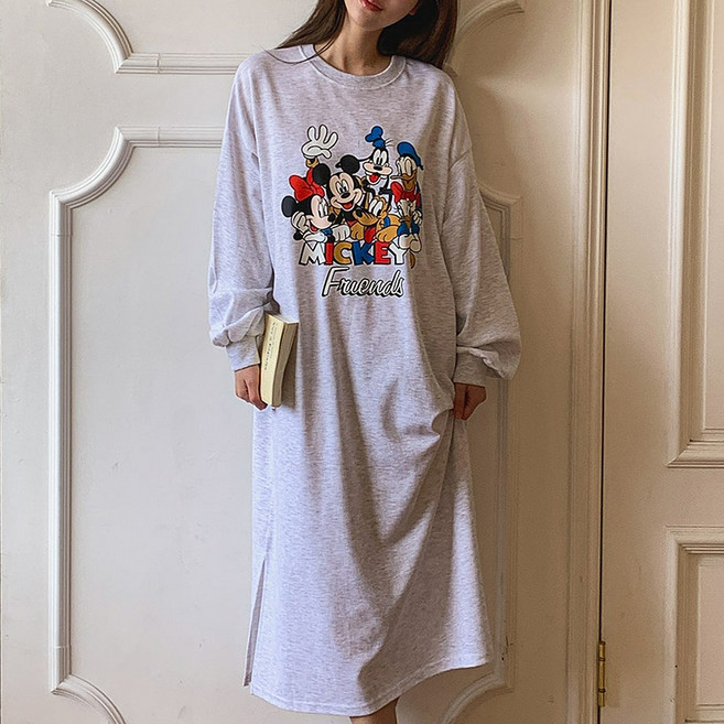 아비엘르 여성 디즈니정품 미키 프렌즈 긴팔 롱 원피스 홈웨어 잠옷 파자마
