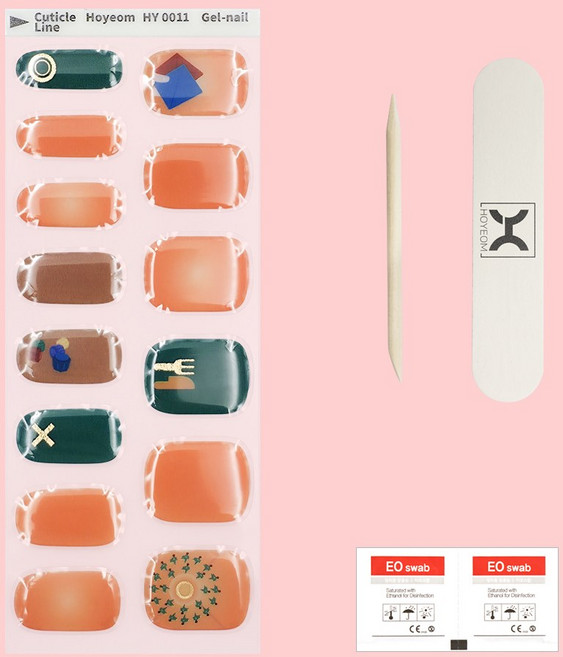 [HOYEOM] 일주일만의 반짝임 붙이는 세미큐어 젤네일 램프로 굽는 젤스트립 네일 HY-0011 썬플라워XO 반경화젤네일, 1개, otion 1 / 기본세트(14pcs)